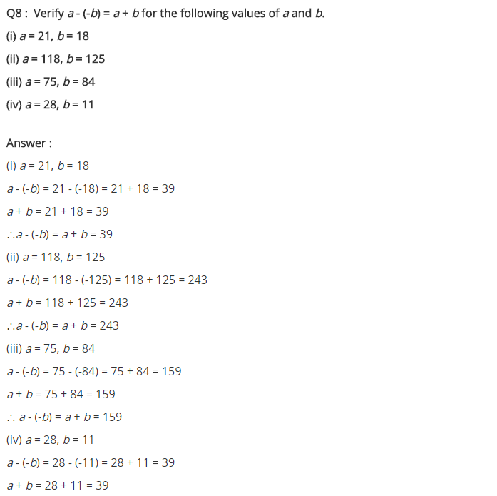 NCERT Solutions for Class 7 Maths Chapter 1 पूर्णांक Ex 1.1 Q8