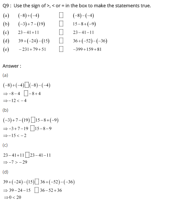 NCERT Solutions for Class 7 Maths Chapter 1 पूर्णांक Ex 1.1 Q9